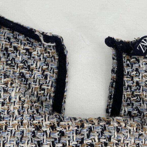 ZARA WOMEN’S SIZE SMALL TWEED BLOUSE TOP WITH FAUX PEARL *MISSING BUTTON* - Picture 7 of 14